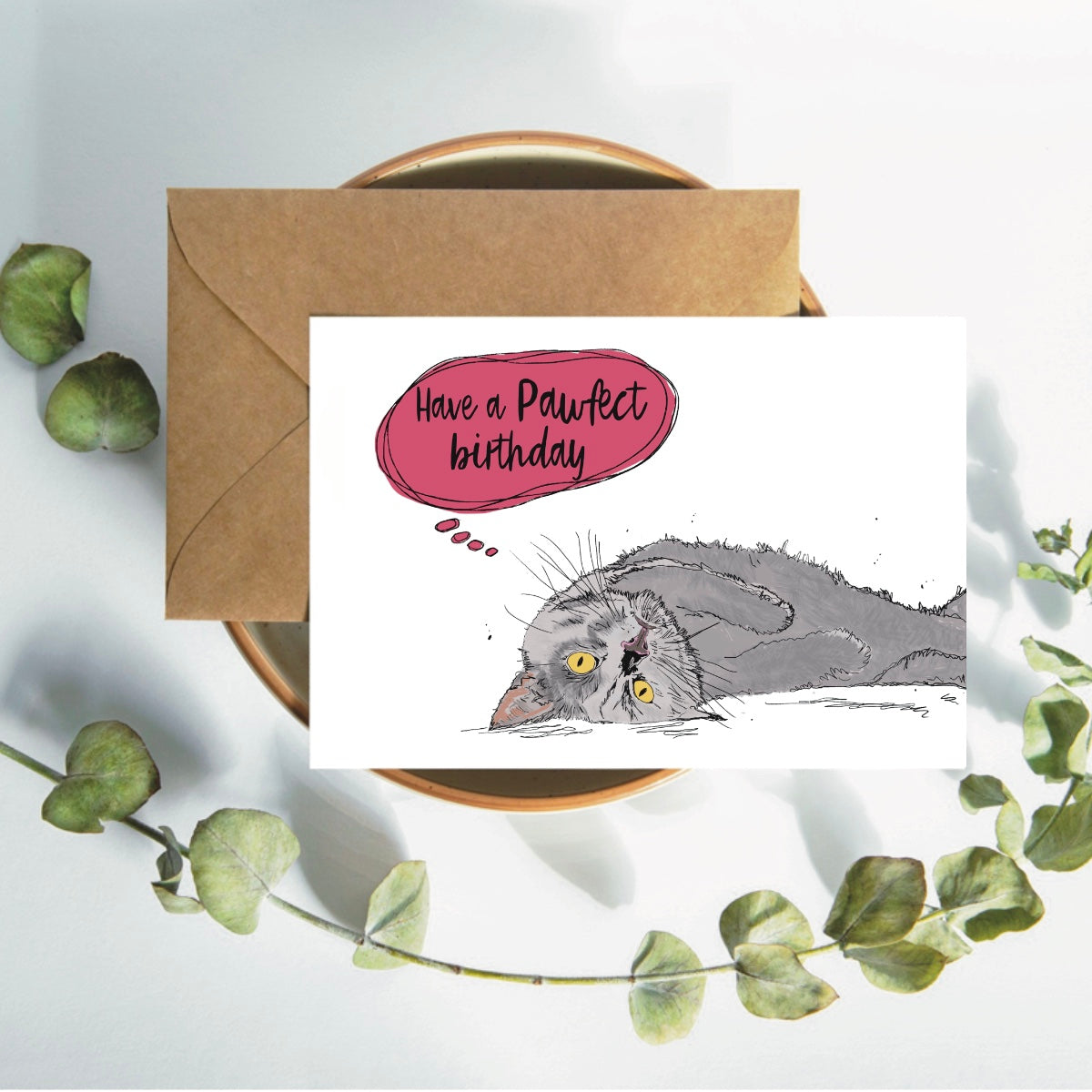 Blue/Grey cat birthday card