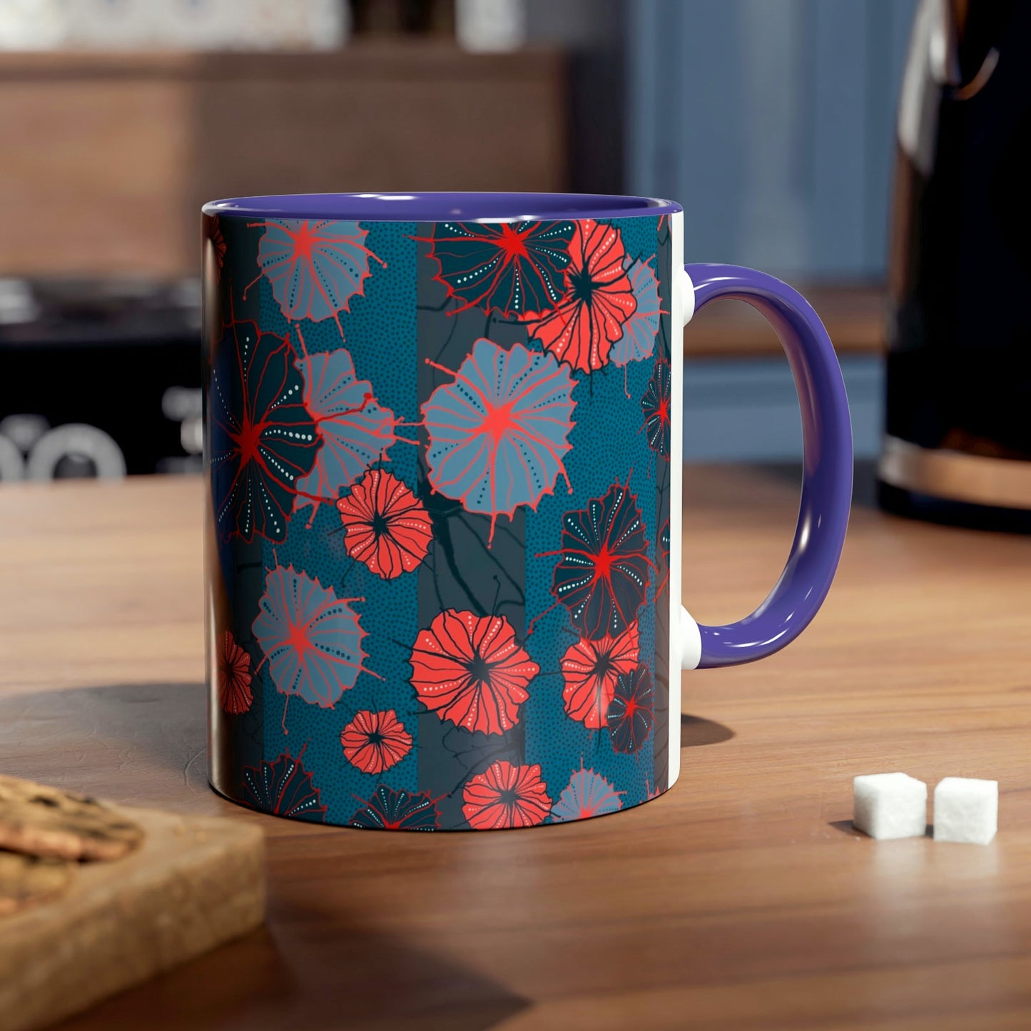 Abstract Floral Mug - Navy and Red