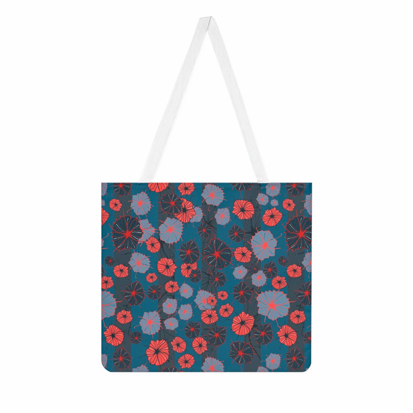 Funky Stripe Floral Tote - Red and Navy