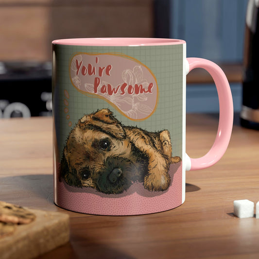 Cute Sage & Pink Border Terrier Mug