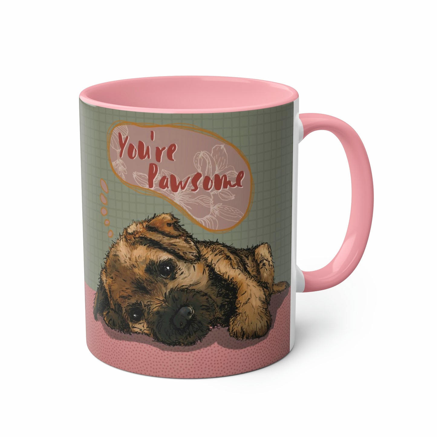 Cute Sage & Pink Border Terrier Mug