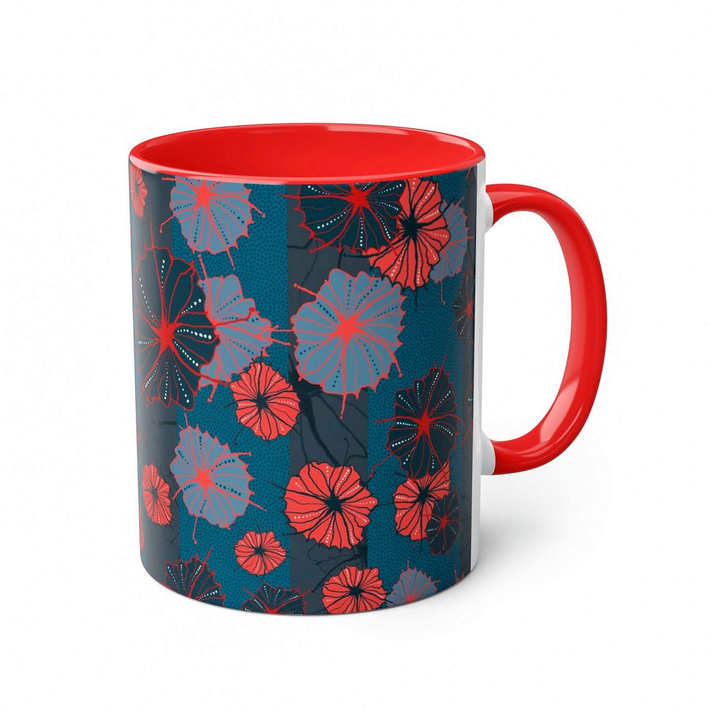 Abstract Floral Mug - Navy and Red