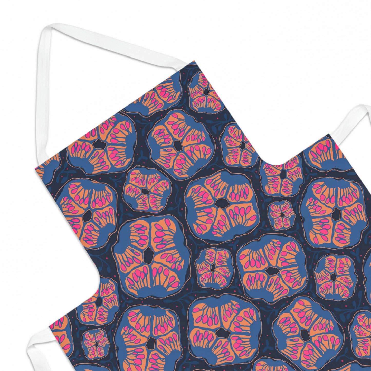 Abstract Floral Seed Chefs Apron - Pomegranate and Navy