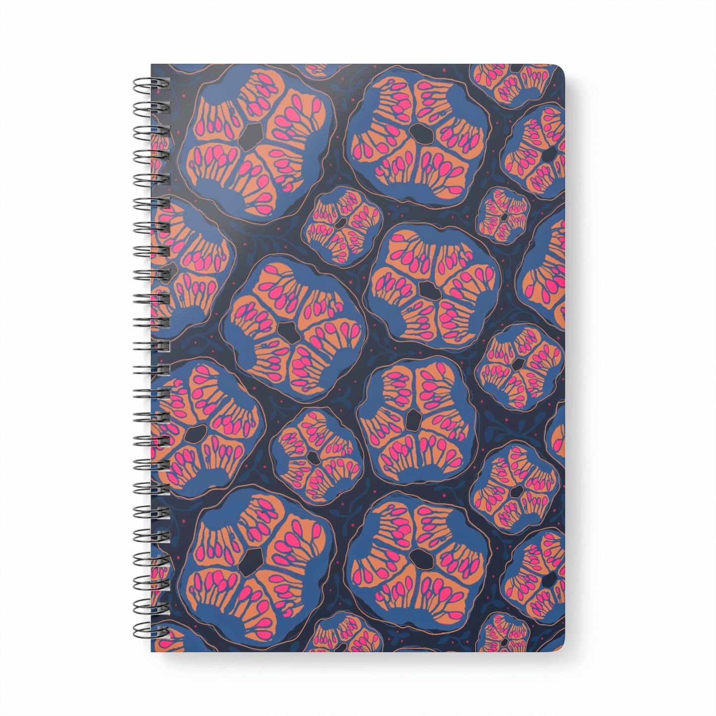 Abstract Floral Pomegranate Spiral Notebook - Magenta and Navy