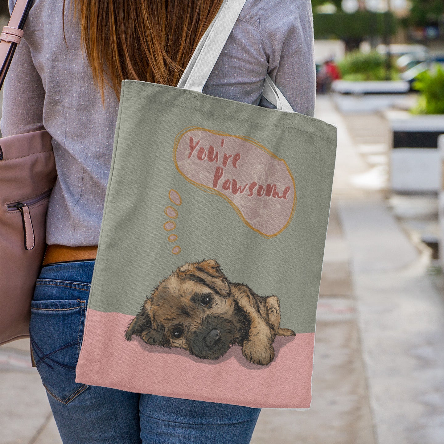 Cute Puppy Border Terrier Tote Bag