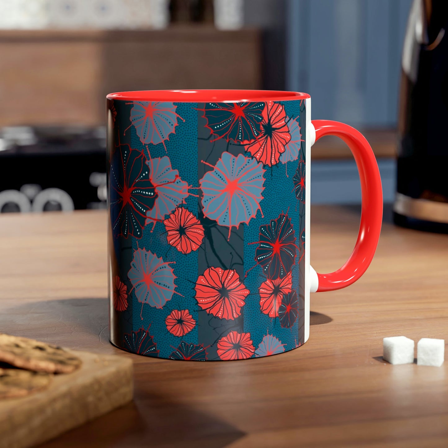 Abstract Floral Mug - Navy and Red