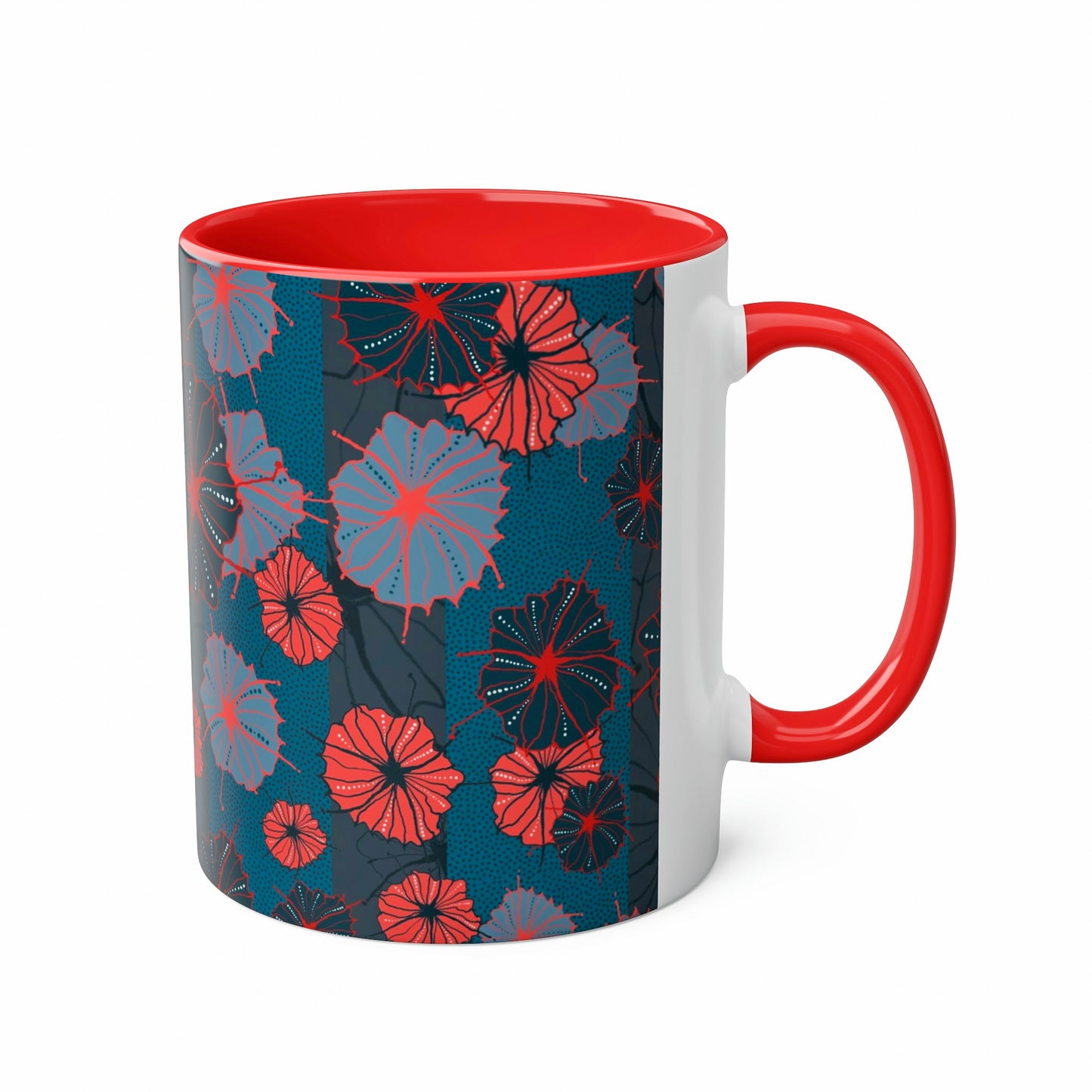 Abstract Floral Mug - Navy and Red