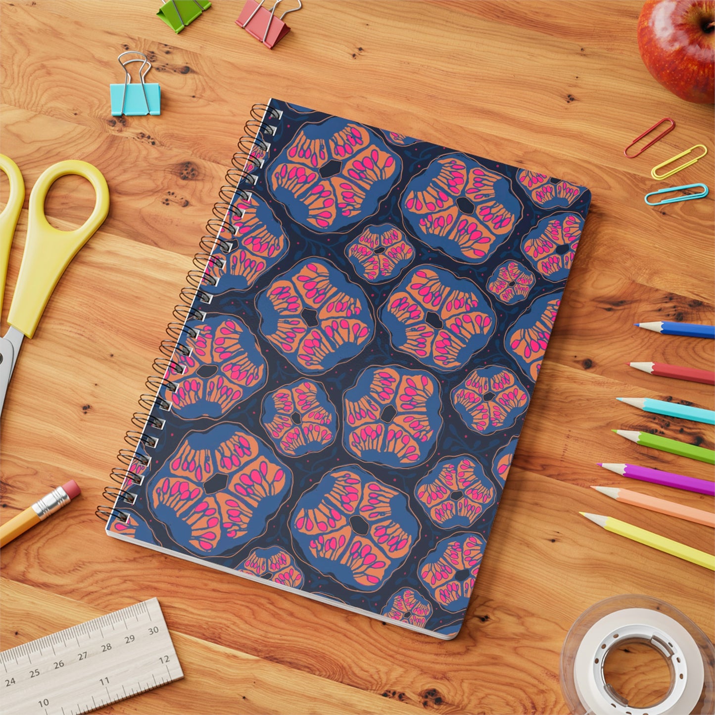 Abstract Floral Pomegranate Spiral Notebook - Magenta and Navy