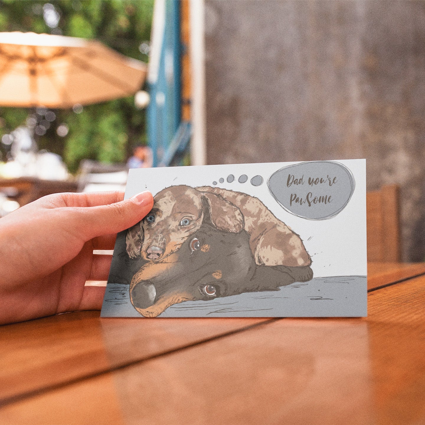 Dapple, Black and Tan Sausage Dog, Doxie, Dachshund Birthday Card for Dog Dad