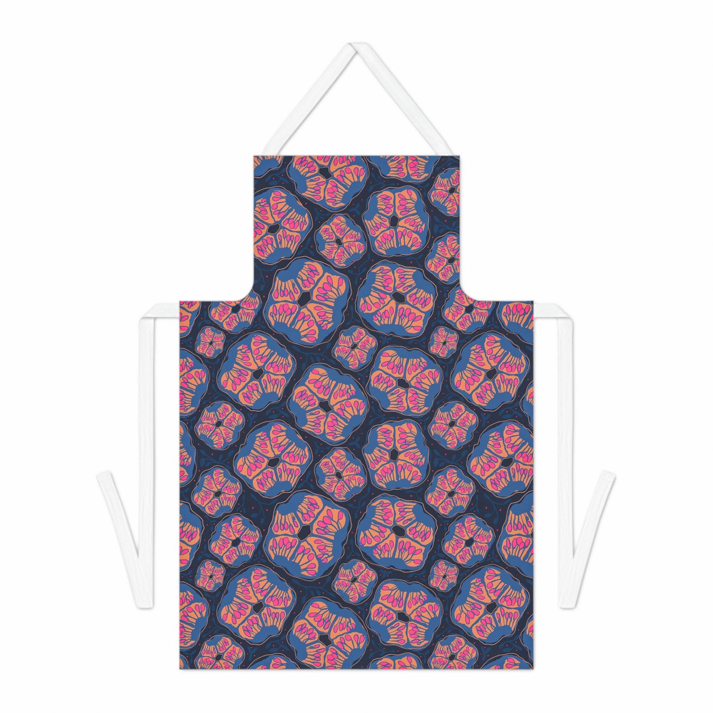 Abstract Floral Seed Chefs Apron - Pomegranate and Navy