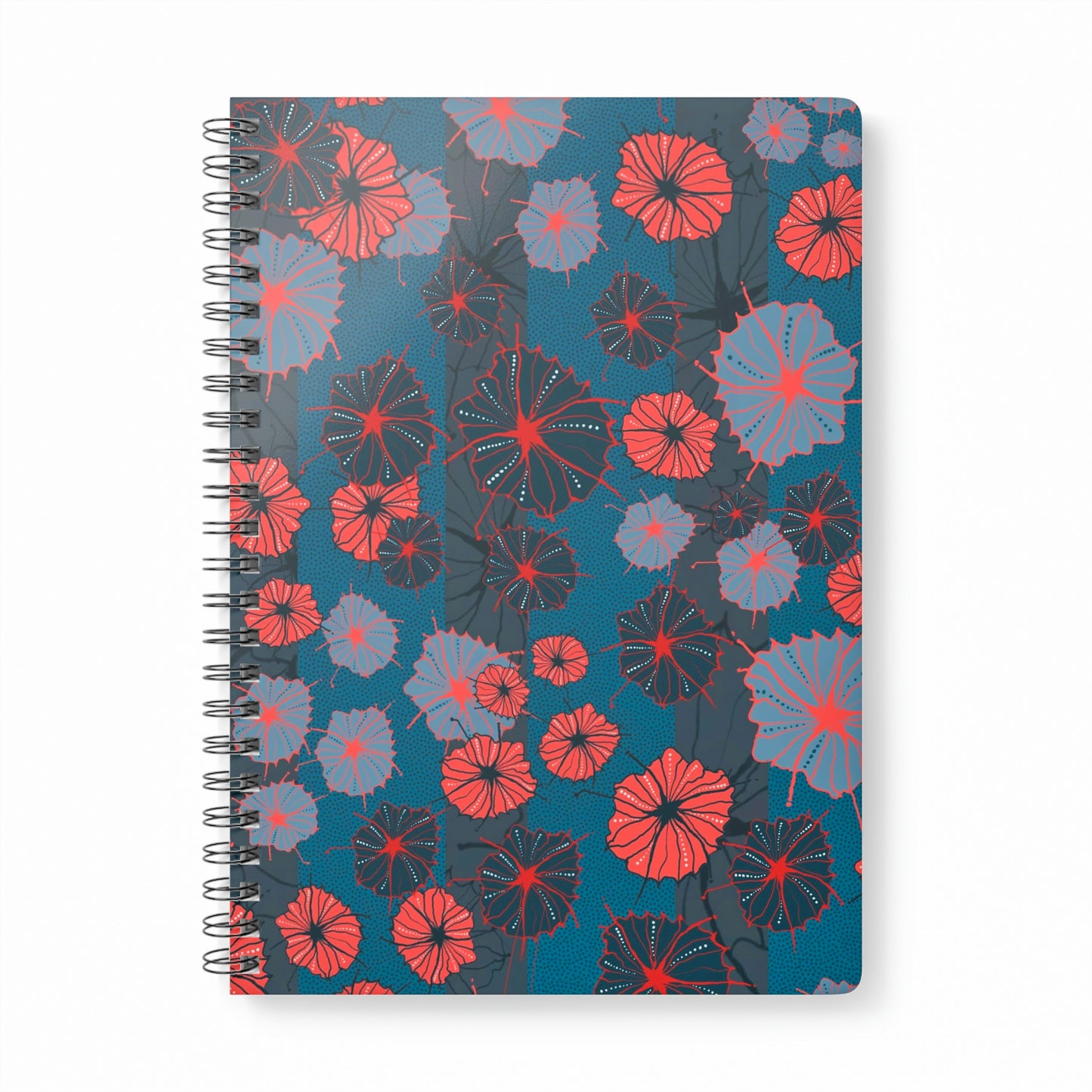 Abstract Floral Spiral Notebook - Poppy Red and Navy