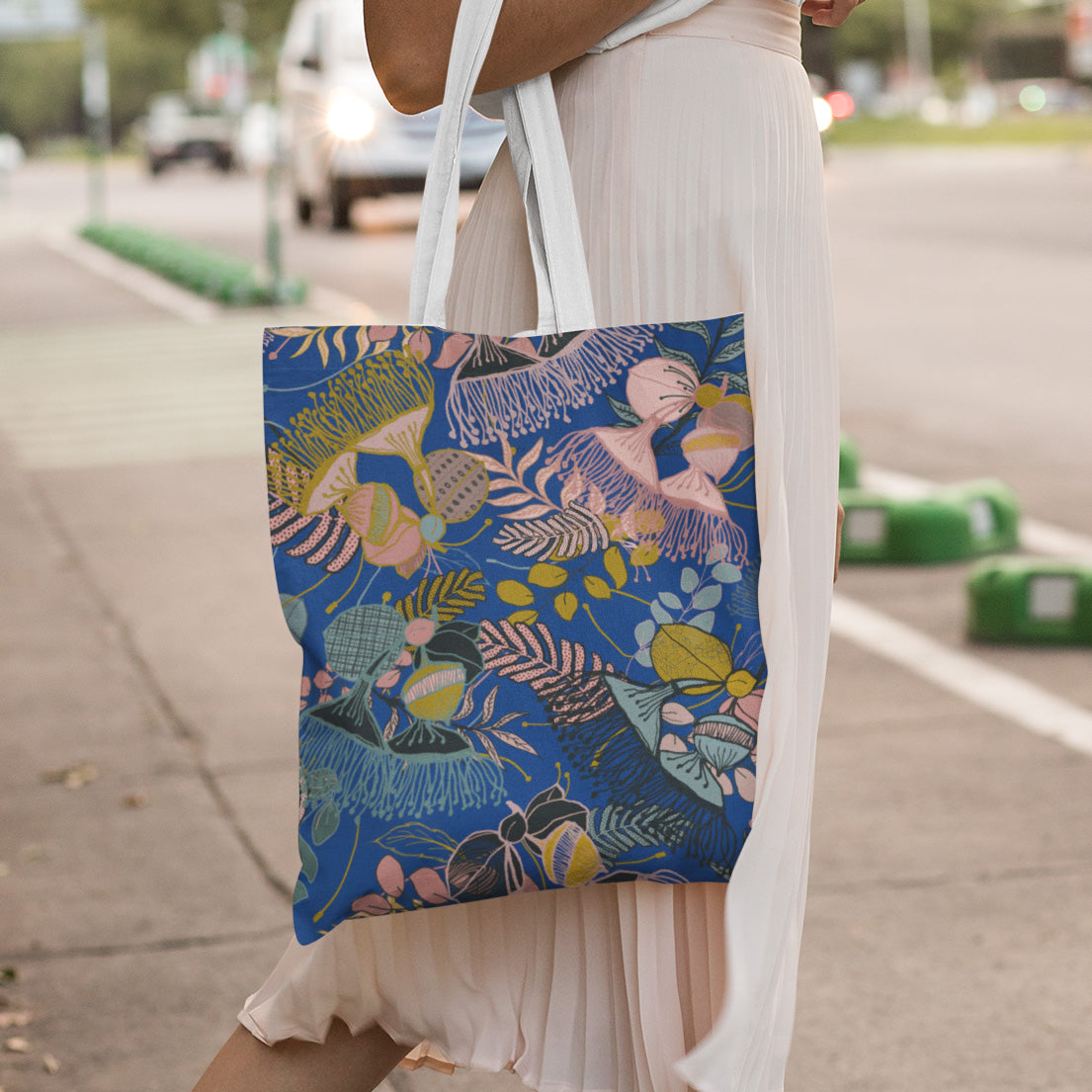 Gorgeous Gum Tree Floral Tote Bag - Electric Blue