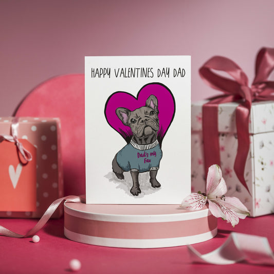 Frenchie Valentines Card for Dad, Colour Variations Available