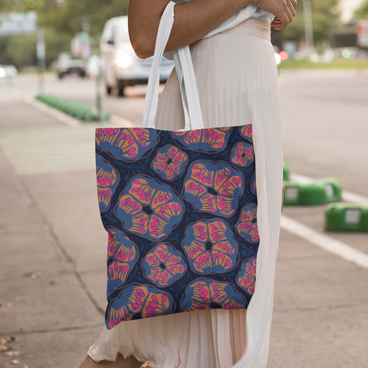 Abstract Floral Tote Bag - Magenta & Navy