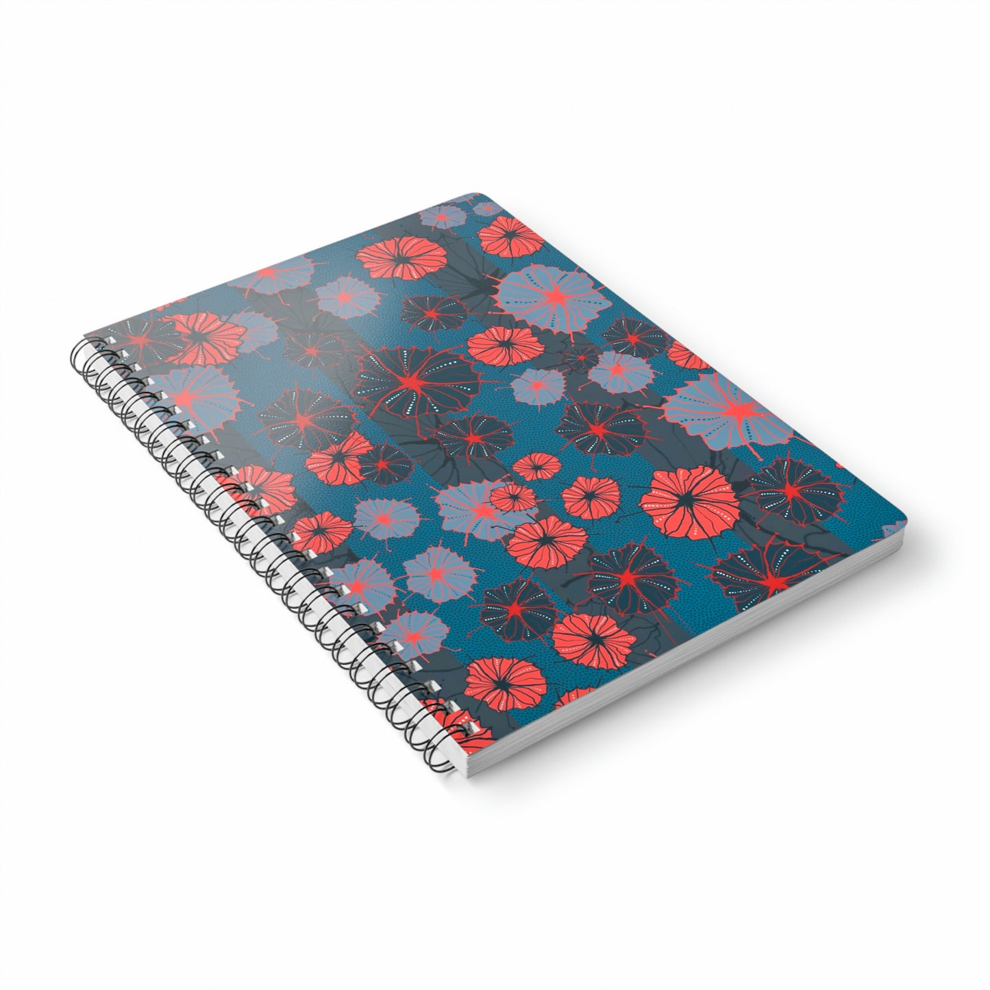 Abstract Floral Spiral Notebook - Poppy Red and Navy