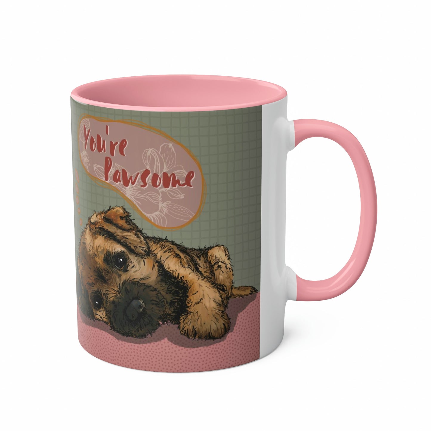 Cute Sage & Pink Border Terrier Mug