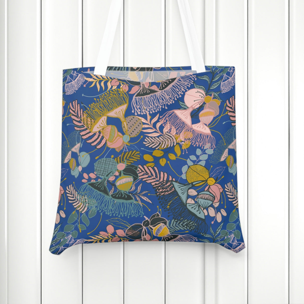 Gorgeous Gum Tree Floral Tote Bag - Electric Blue