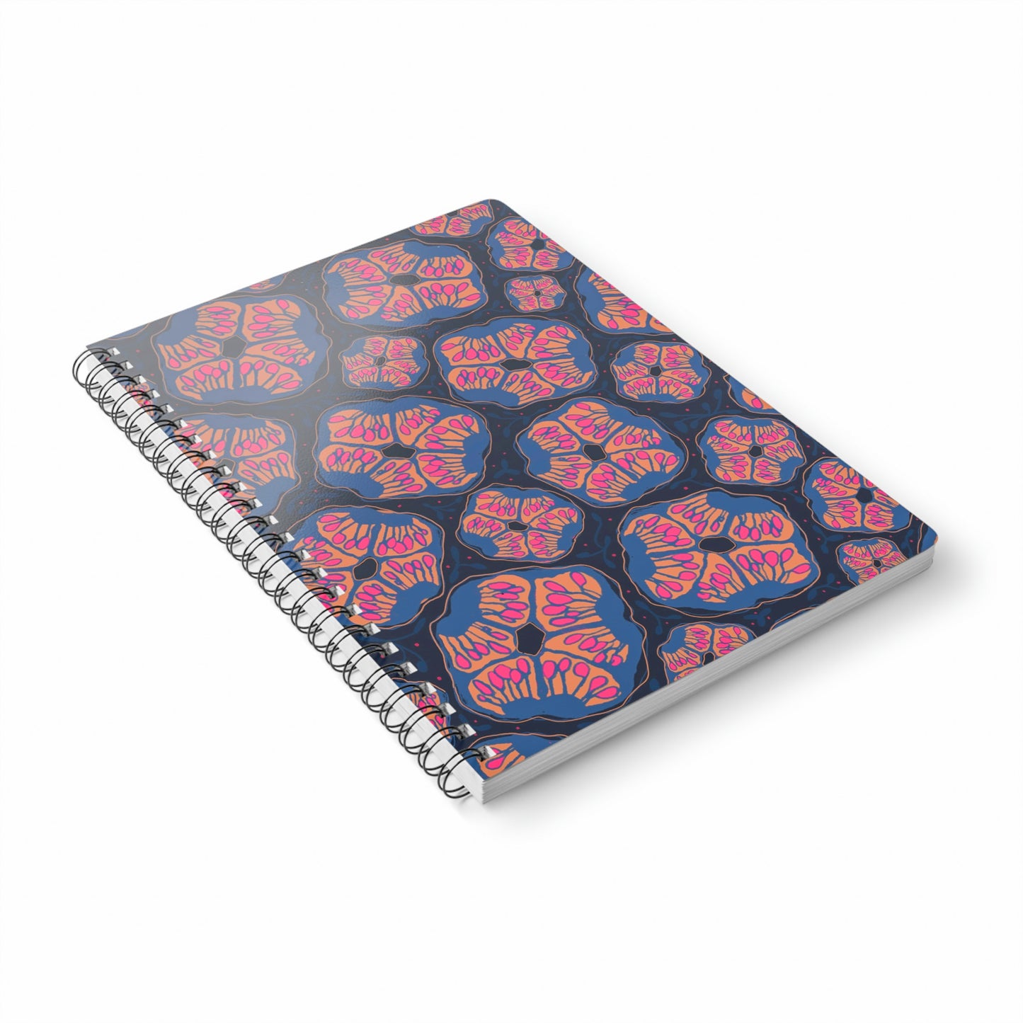 Abstract Floral Pomegranate Spiral Notebook - Magenta and Navy