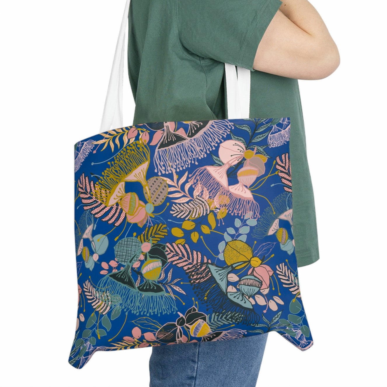 Gorgeous Gum Tree Floral Tote Bag - Electric Blue