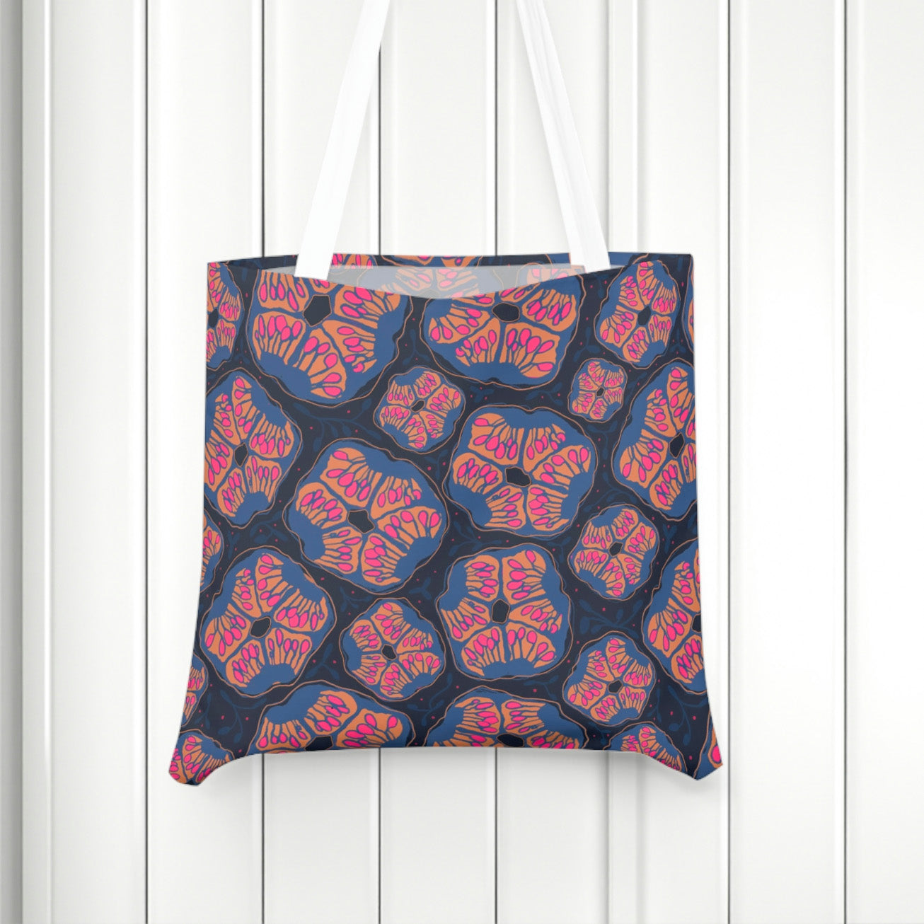 Abstract Floral Tote Bag - Magenta & Navy