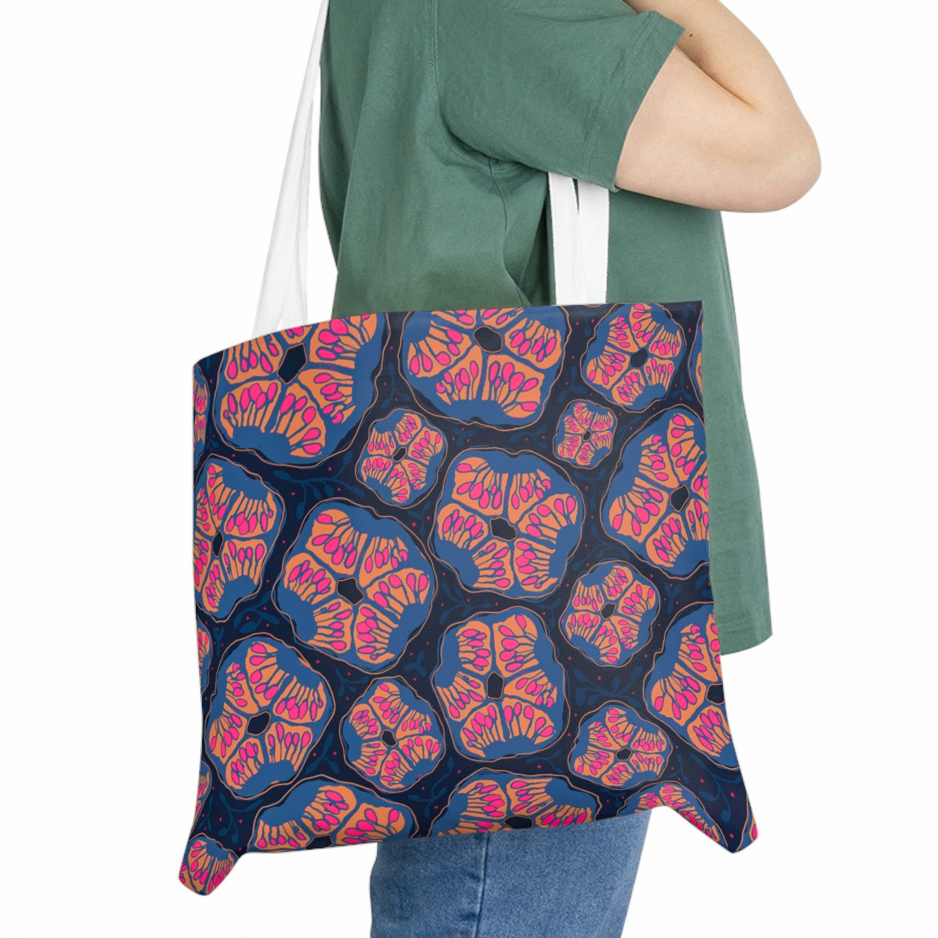 Abstract Floral Tote Bag - Magenta & Navy