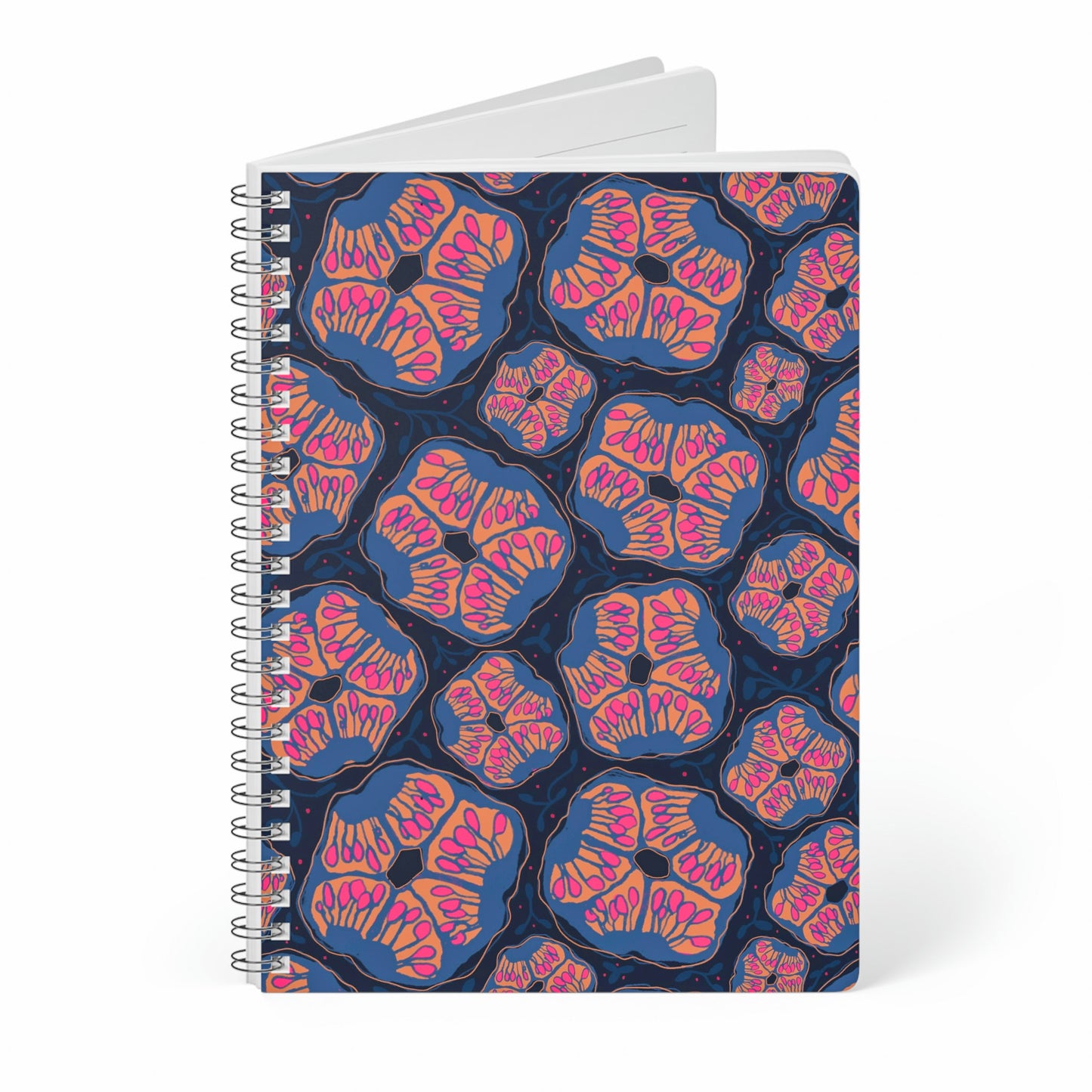 Abstract Floral Pomegranate Spiral Notebook - Magenta and Navy