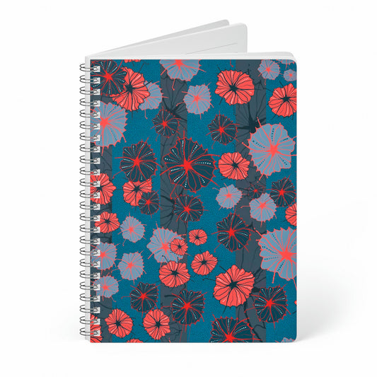 Abstract Floral Spiral Notebook - Poppy Red and Navy