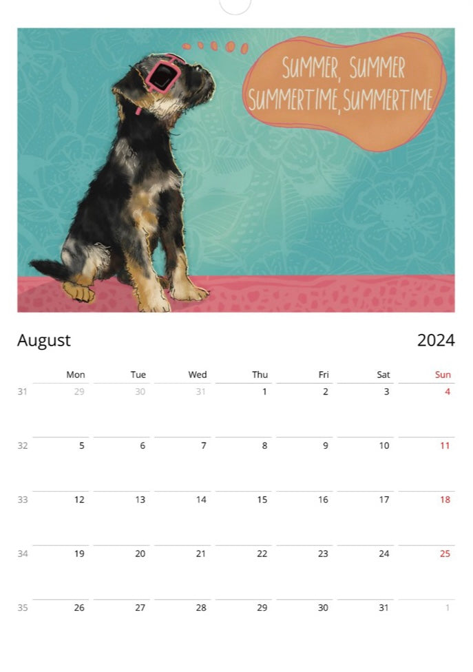 Border Terrier 2024 A3 Wall Calendar (10% of all profits go to Border Terrier Welfare)