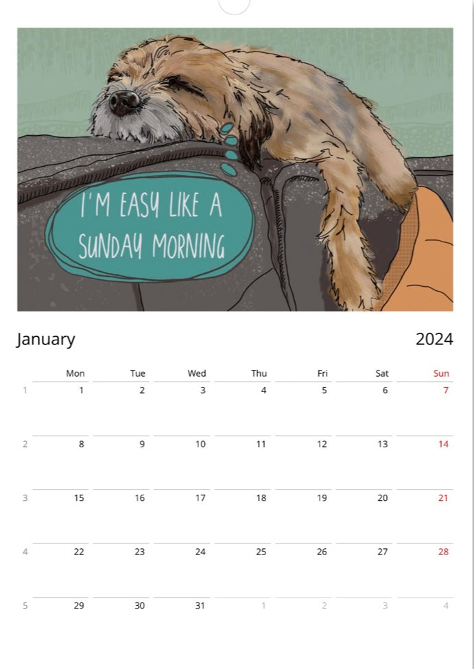 Border Terrier 2024 A3 Wall Calendar (10% of all profits go to Border Terrier Welfare)