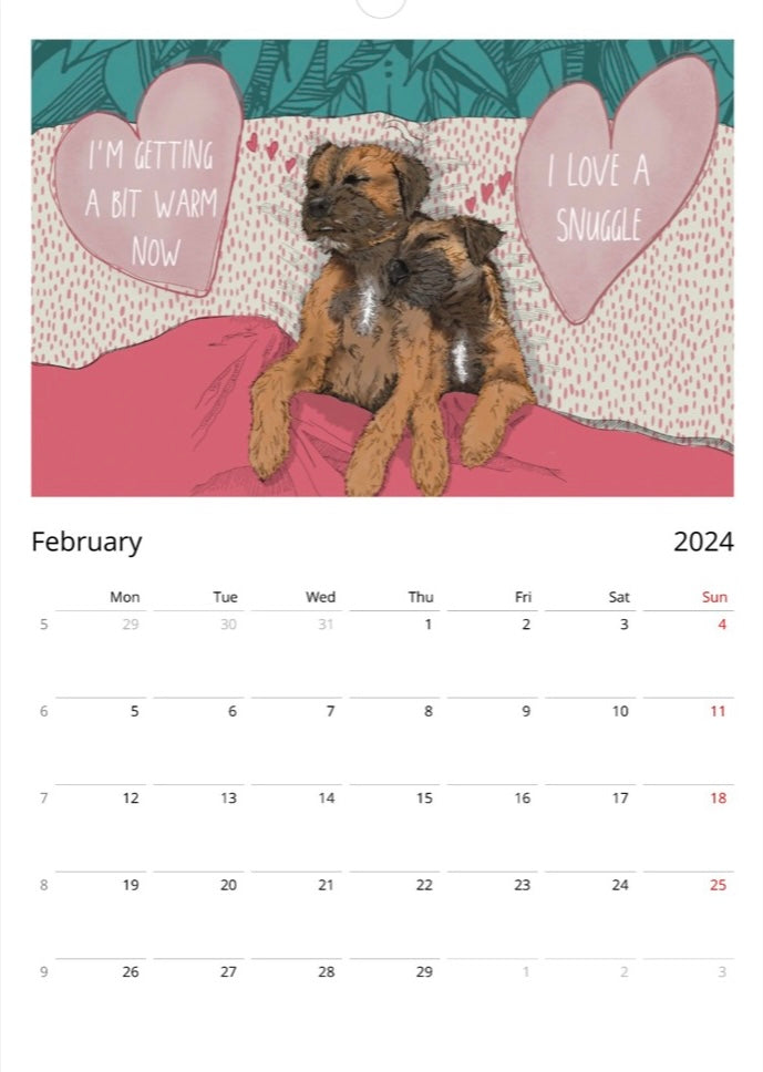 Border Terrier 2024 A3 Wall Calendar (10% of all profits go to Border Terrier Welfare)