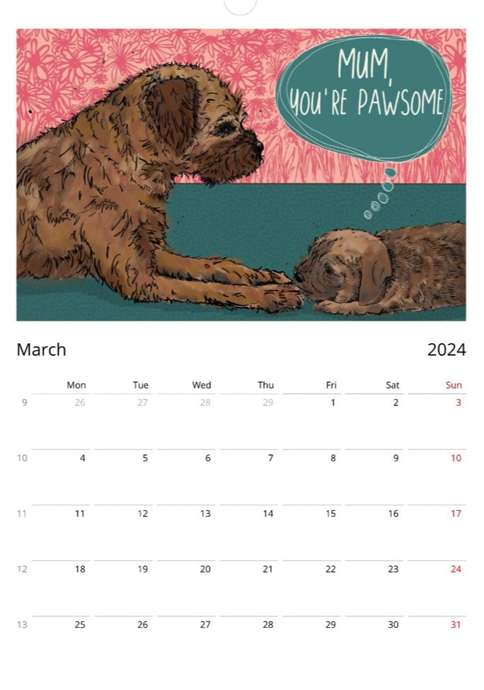 Border Terrier 2024 A3 Wall Calendar (10% of all profits go to Border Terrier Welfare)