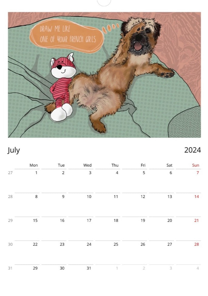 Border Terrier 2024 A3 Wall Calendar (10% of all profits go to Border Terrier Welfare)