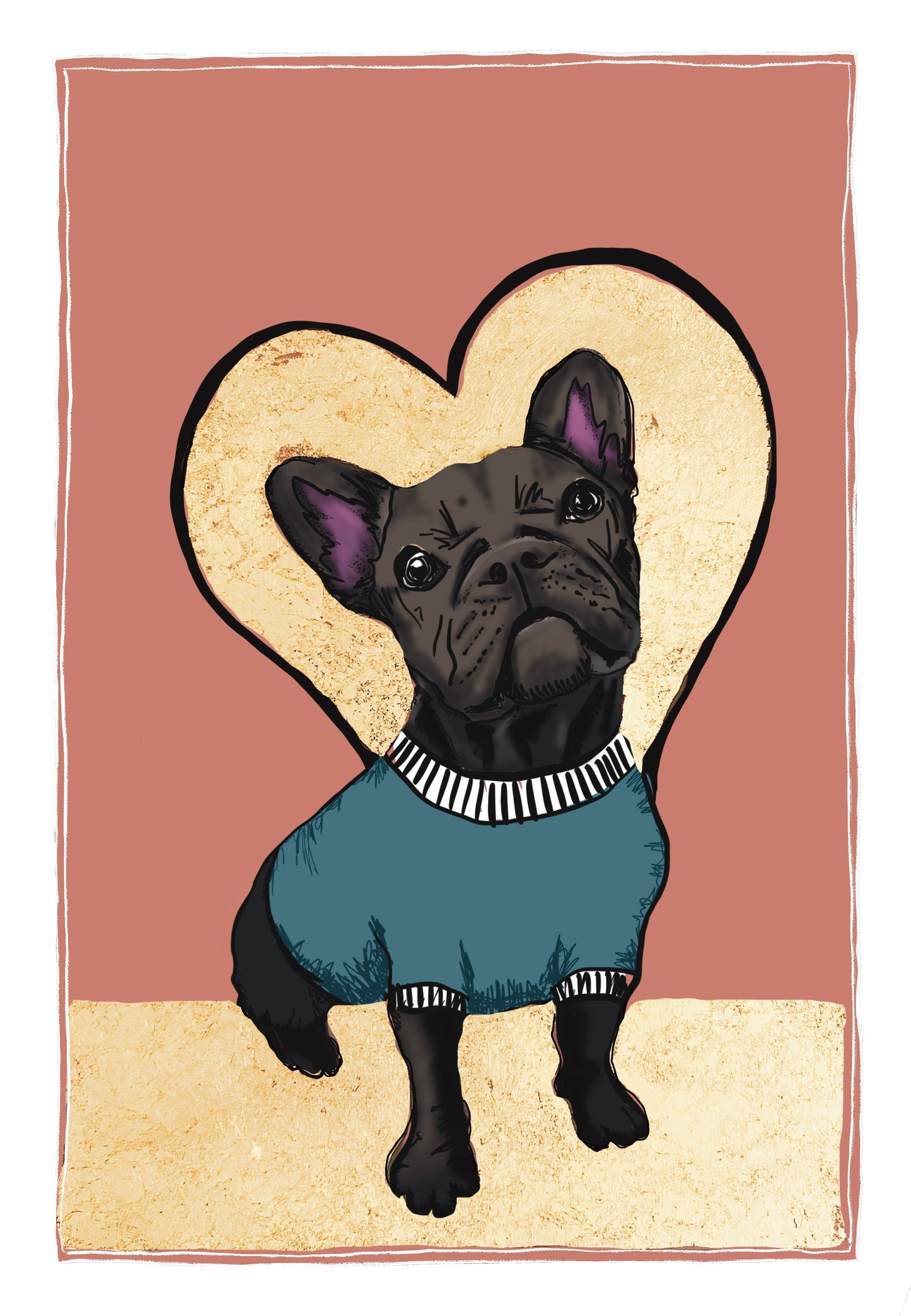 Frenchie Gold Leaf Print, colour variations