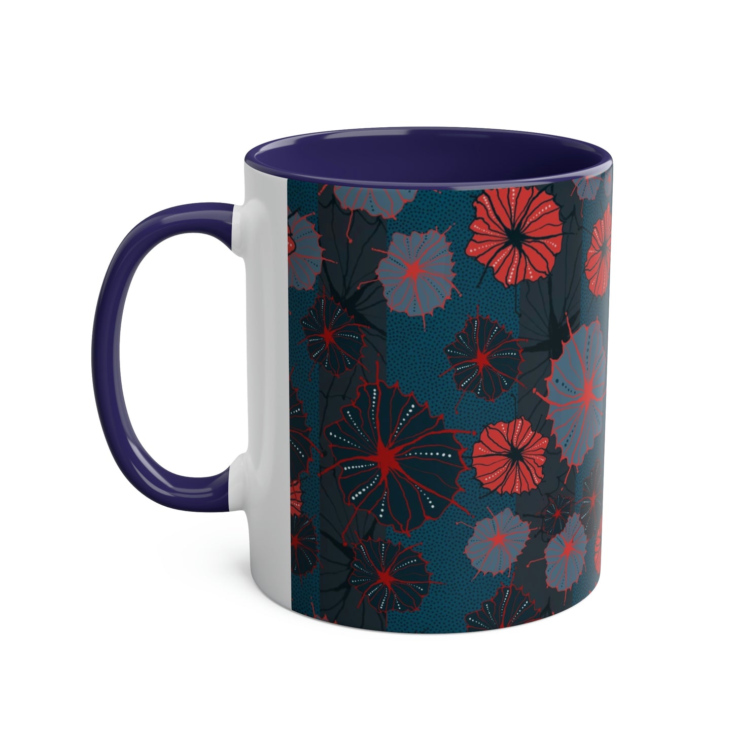 Abstract Floral Mug - Navy and Red