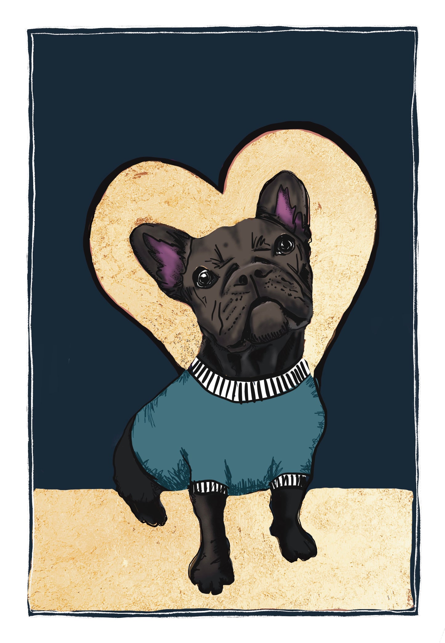 Frenchie Gold Leaf Print, colour variations