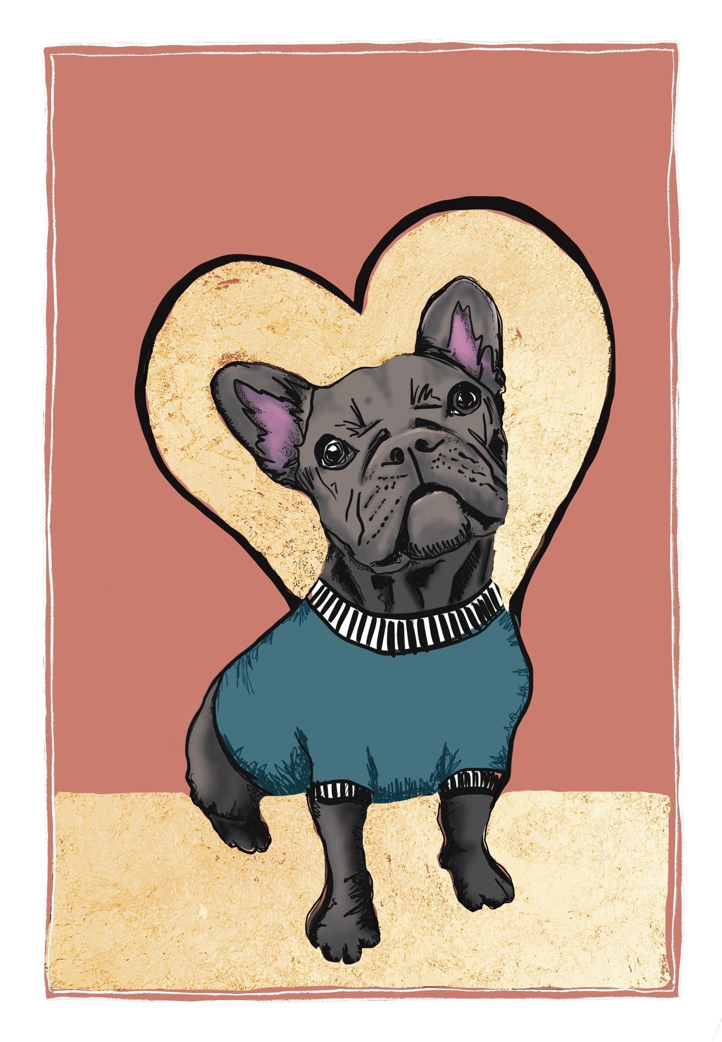 Frenchie Gold Leaf Print, colour variations