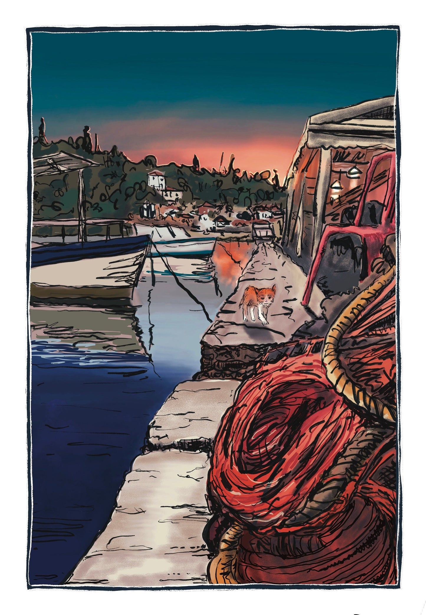 Greece Sunset Shimmer Harbour Print