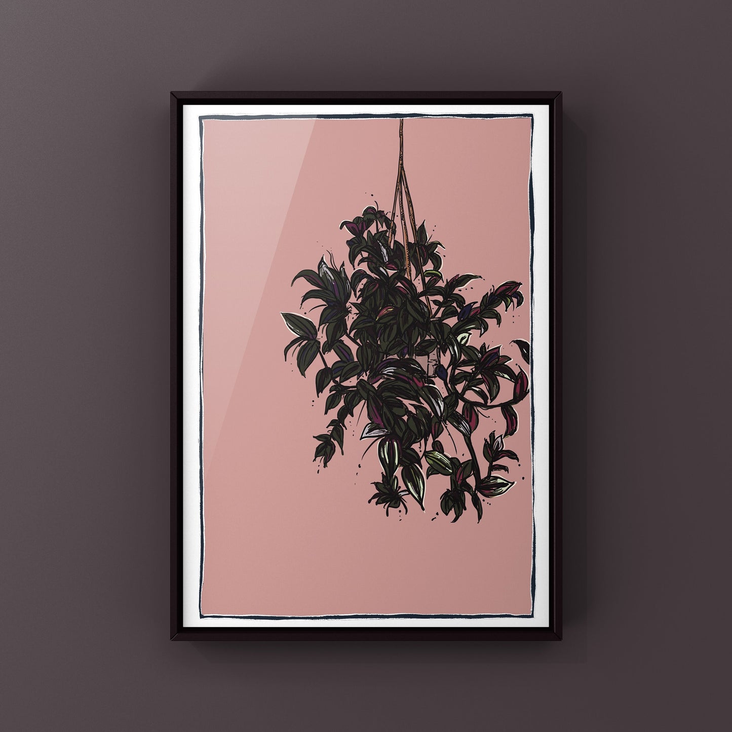 Hanging houseplant original art print with gold leaf accent (optional)