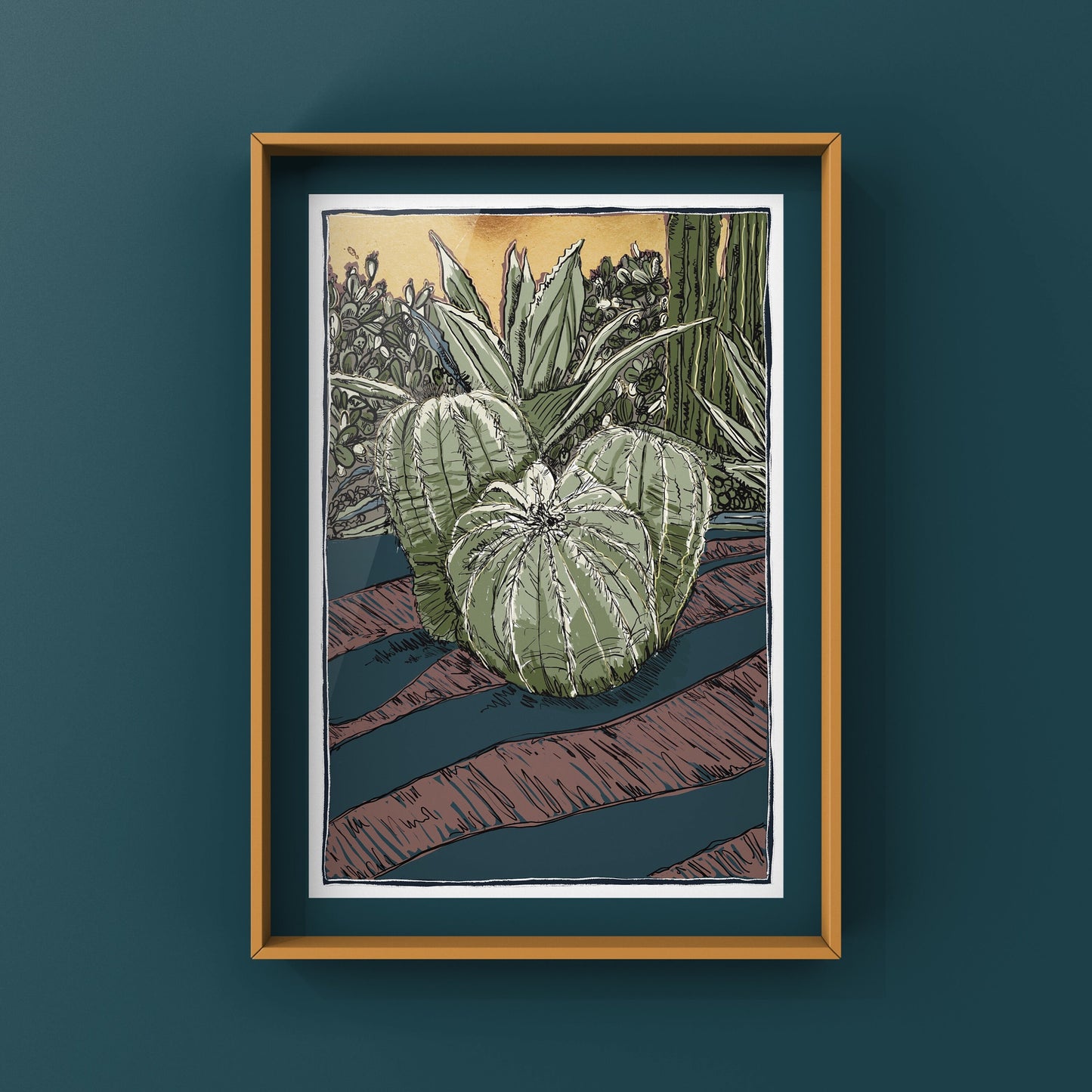 Cactus original fine art print with gold leaf accent