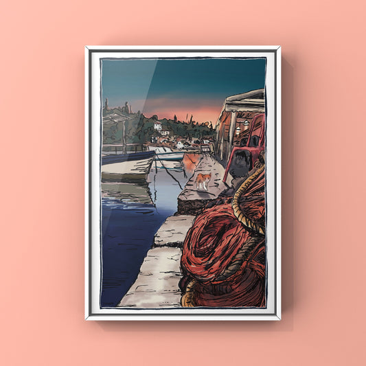 Greece Sunset Shimmer Harbour Print