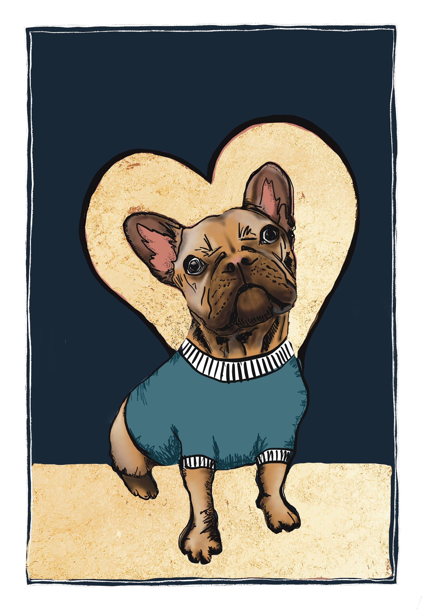 Frenchie Gold Leaf Print, colour variations