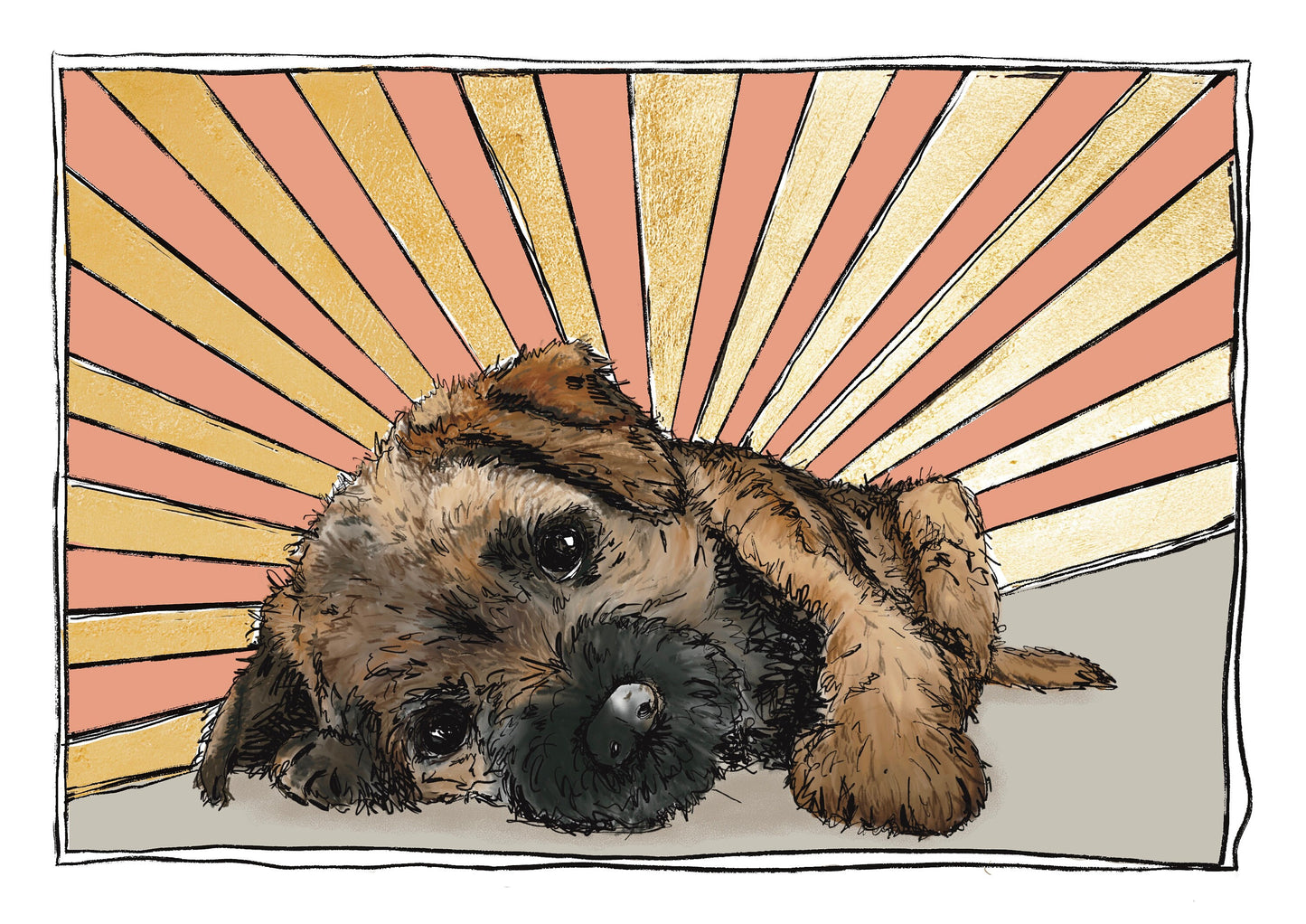 Border Terrier Puppy Gold Leaf Print