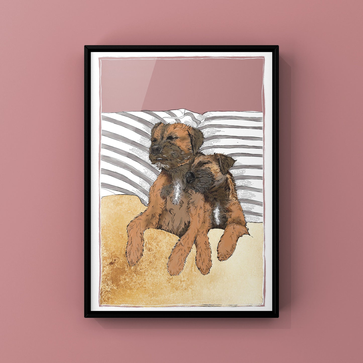 Border Terrier Duo Gold Leaf Print