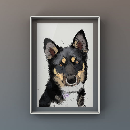 Personalised original pet portrait & card combination