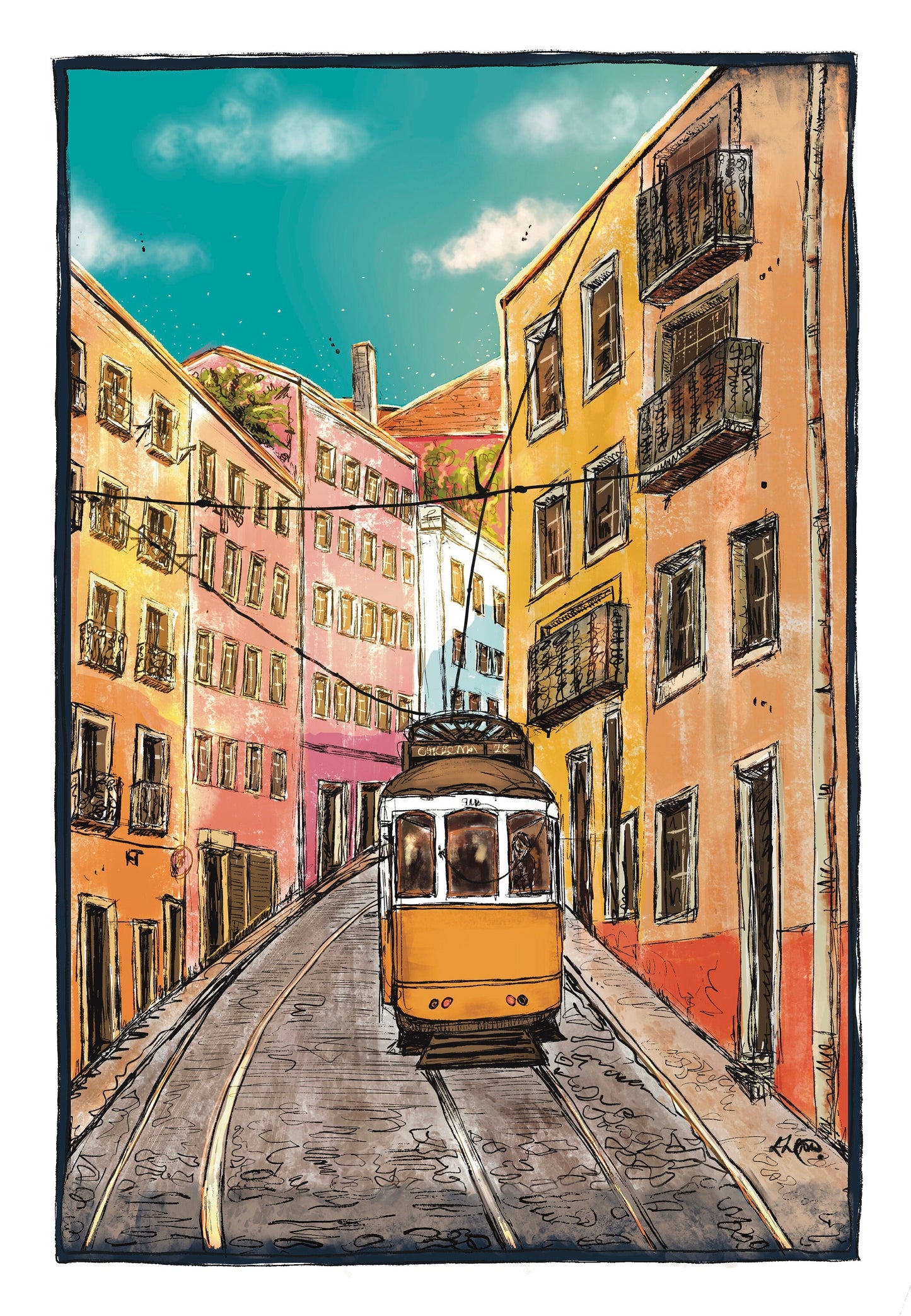 Lisbon Tram Gold Leaf Print