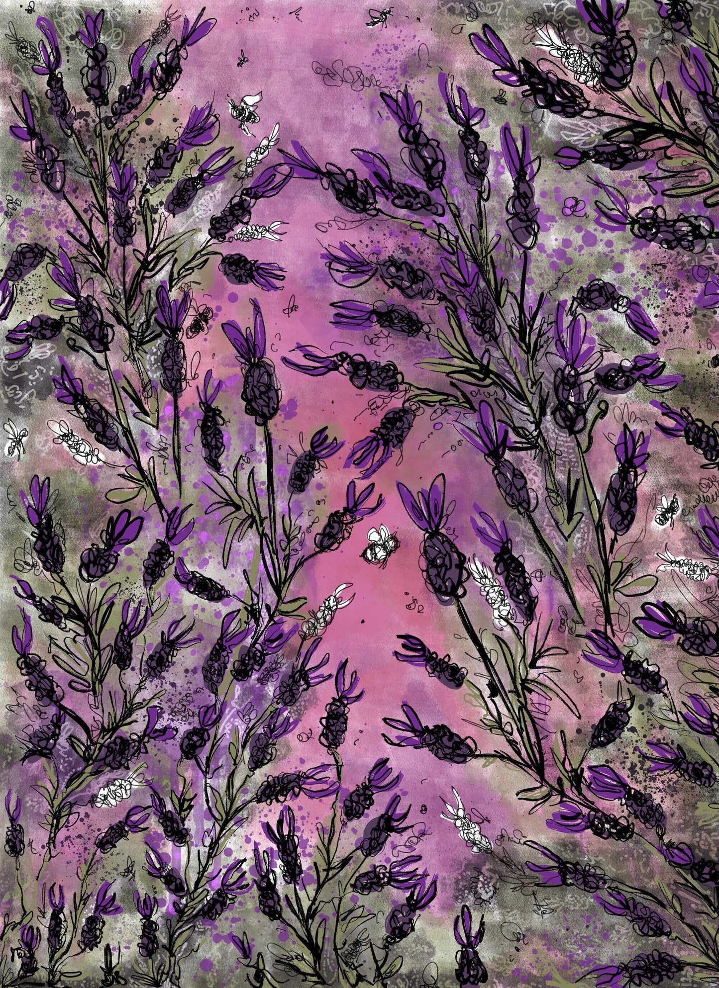 Lavender Floral Fields Wall Art Print