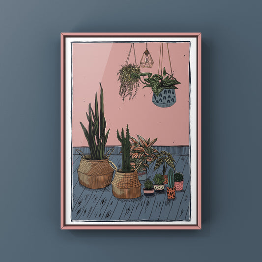 Houseplants original print with gold leaf