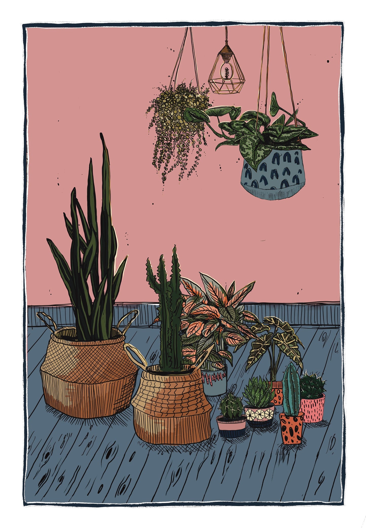 Houseplants original print with gold leaf