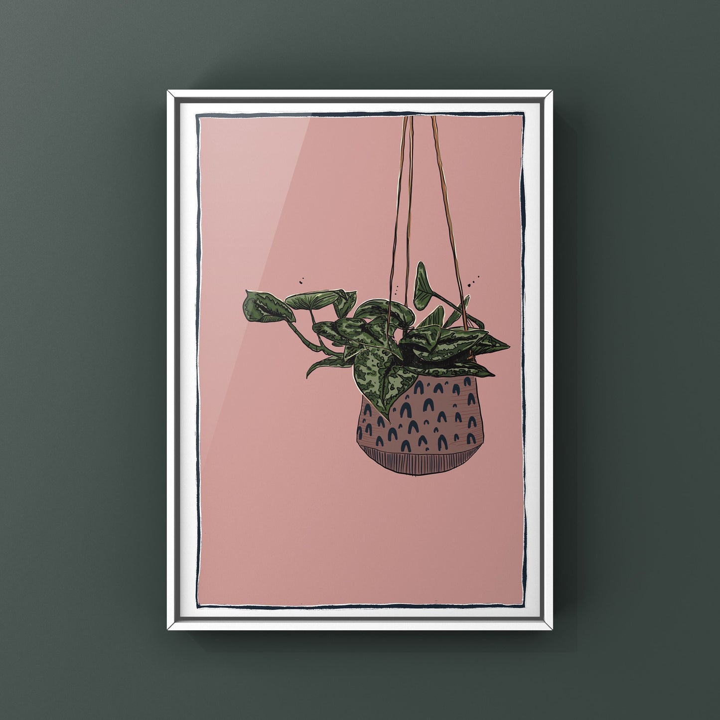 Hanging houseplant Orignial wall art with gold leaf accents (optional)