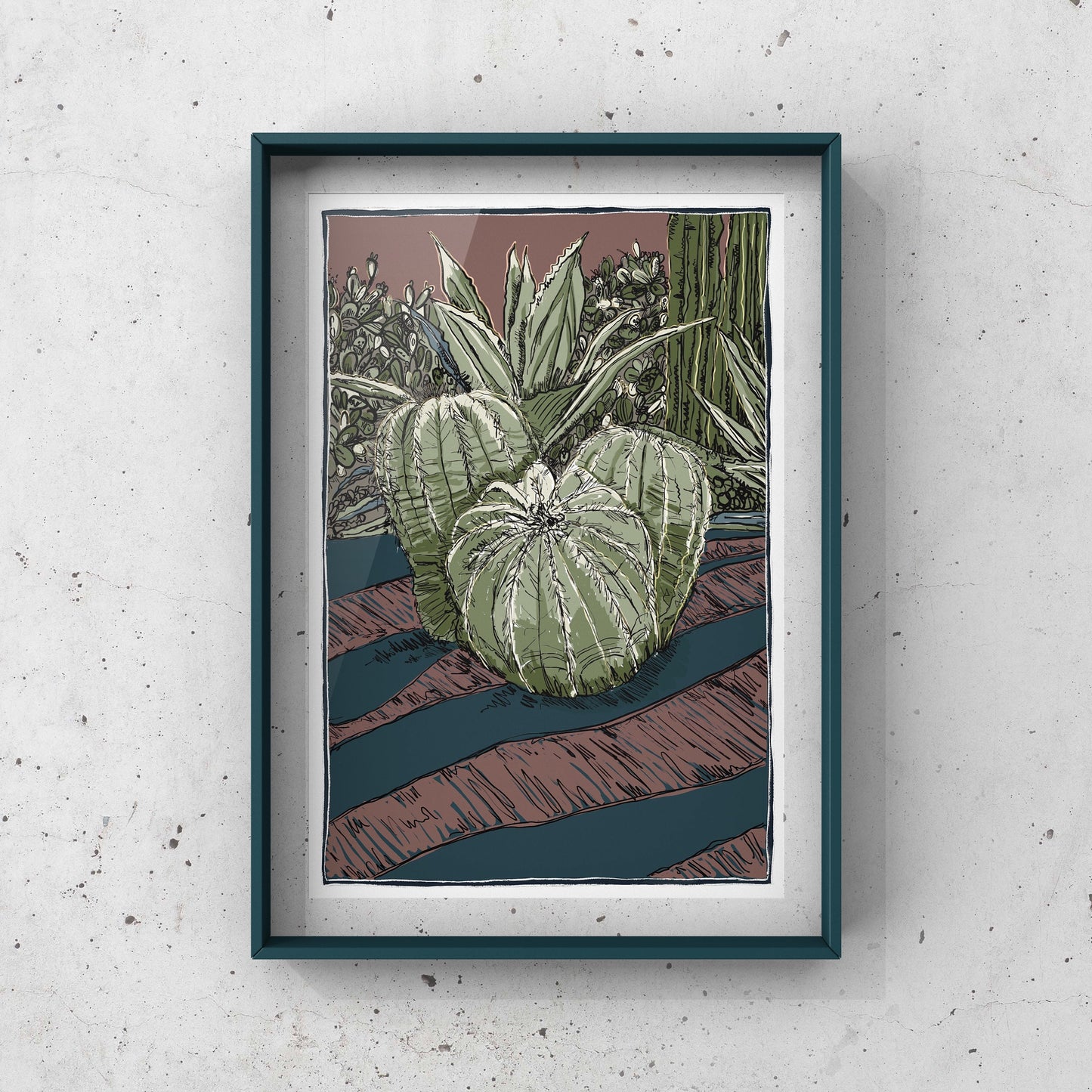 Cactus original fine art print with gold leaf accent